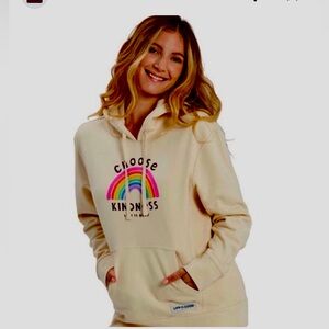 LIFE IS GOOD Small Choose Kindness Rainbow Spell Out Cotton Hoodie Athleisure